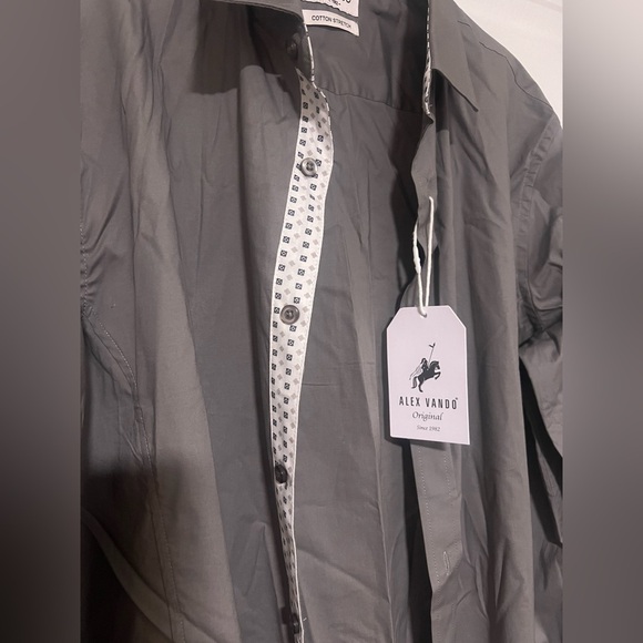 Men's Gray Alex Vando Cotton Stretch Long Sleeved Button Down - Picture 4 of 5